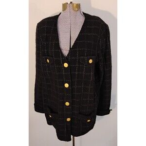 Vtg Christian A Blazer Jacket Women’s Black Gold Buttons Pockets Designer sz 12